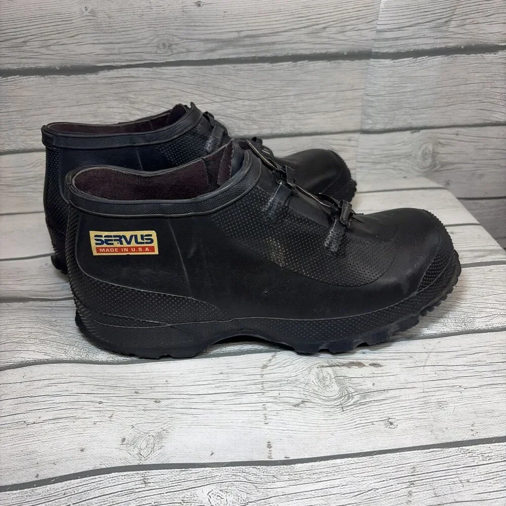 Servus USA made Black Rubber Galoshes Boots Slip on Shoe Cover Men's Rain Size 9